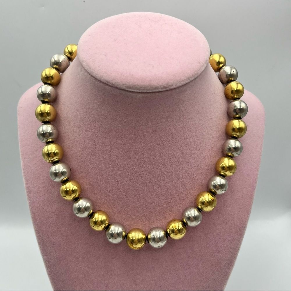 Vintage Chic round sterling Silver two tone round Beaded chain Necklace
